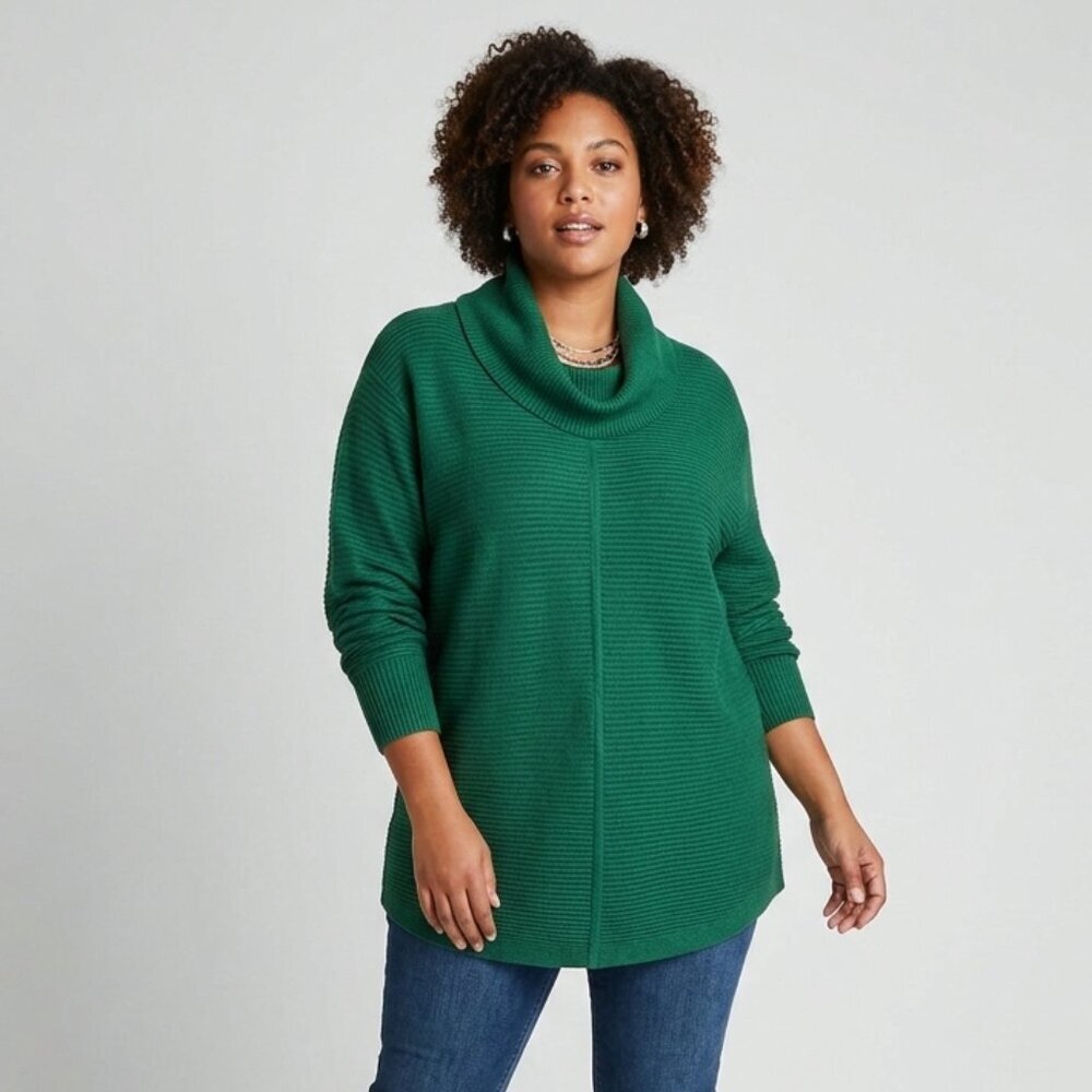Women's CYRUS Ribbed Green Cowl Neck Tunic Sweater Size 2X, EUC